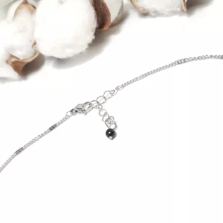 collier donut en acier inoxydable argenté, pendentif avec pierre naturelle unique pierre de soleil bleu