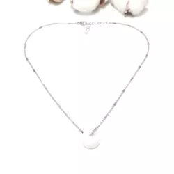 collier donut en acier inoxydable argenté, pendentif avec pierre naturelle unique quartz blanc