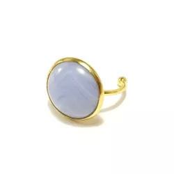 Bague Milet réglable, acier inoxydable or, avec un beau cabochon en pierre naturelle agate