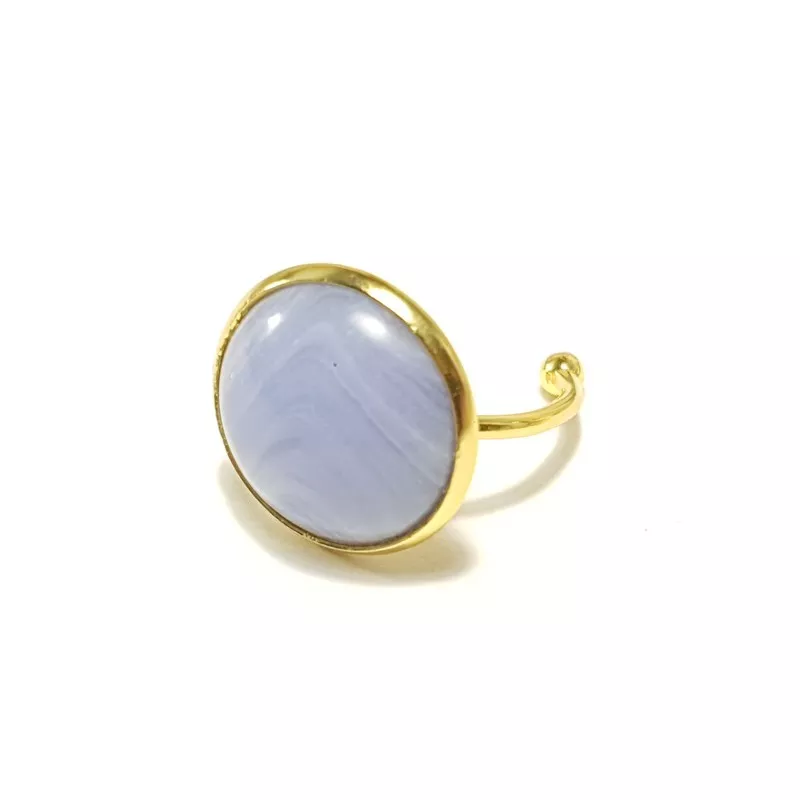 Bague Milet réglable, acier inoxydable or, avec un beau cabochon en pierre naturelle agate