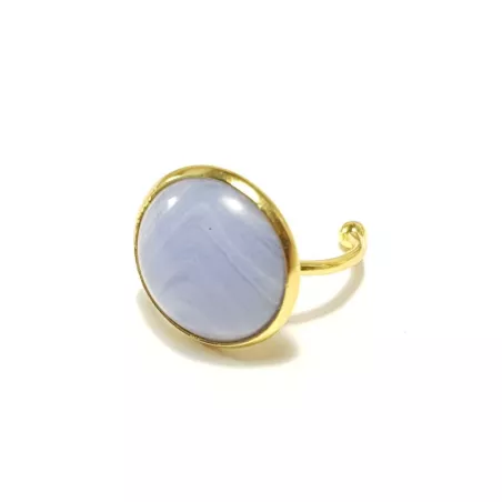 Bague Milet réglable, acier inoxydable or, avec un beau cabochon en pierre naturelle agate
