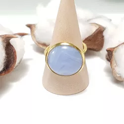 Bague Milet réglable, acier inoxydable or, avec un beau cabochon en pierre naturelle agate