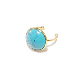 Bague Milet réglable, acier inoxydable or, avec un beau cabochon en pierre naturelle turquoise