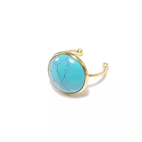 Bague Milet réglable, acier inoxydable or, avec un beau cabochon en pierre naturelle turquoise
