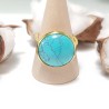 Bague Milet réglable, acier inoxydable or, avec un beau cabochon en pierre naturelle turquoise