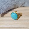 Bague Milet réglable, acier inoxydable or, avec un beau cabochon en pierre naturelle turquoise