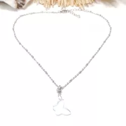 collier pendentif pieris, papillon, et acier inoxydable argenté, opale