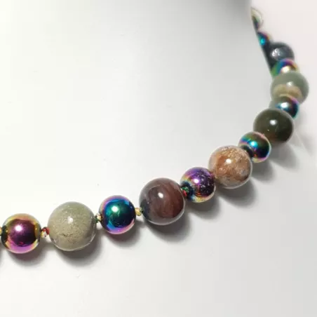 Collier noeud Giulia agates indien et acier inoxydable doré
