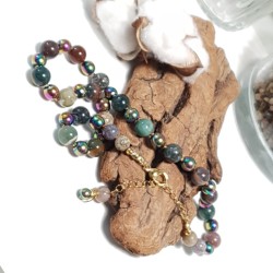 Collier noeud Giulia agates indien et acier inoxydable doré