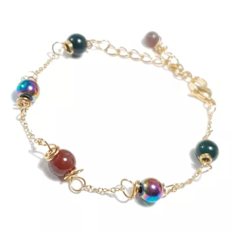 Bracelet Giulia agate indien et acier inoxydable doré