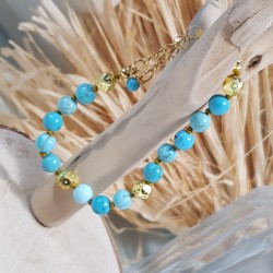 Bracelet Adhara turquoise hematite et acier inoxydable dore