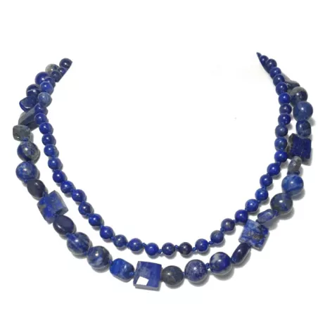 Collier a noeud Lobelia double rang en lapis-lazuli