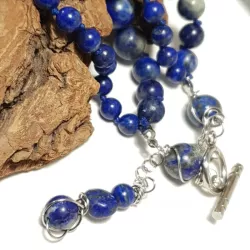 Collier a noeud Lobelia double rang en lapis-lazuli