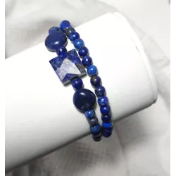 Bracelet double Lobelia lapis-lazuli et acier inoxydable argente