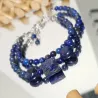 Bracelet double Lobelia lapis-lazuli et acier inoxydable argente