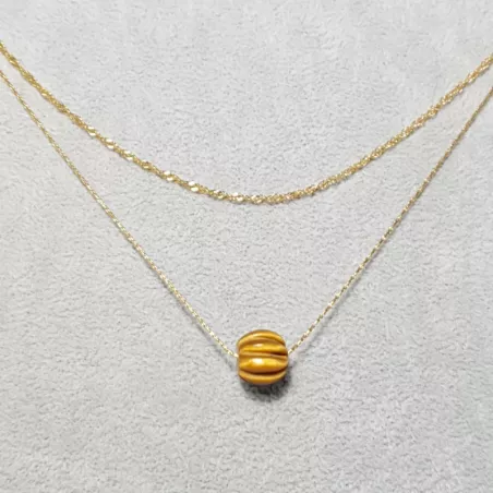Collier double rang Felipa en acier inoxydable doré et un pendant en pierre naturelle oeil de tigre