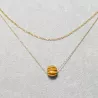 Collier double rang Felipa en acier inoxydable doré et un pendant en pierre naturelle oeil de tigre
