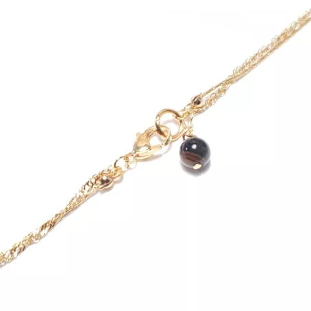 Collier double rang Felipa en acier inoxydable doré et un pendant en pierre naturelle oeil de tigre