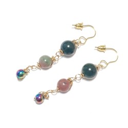 Boucles d'oreilles pendantes Giulia acier inoxydable doré et agate indien