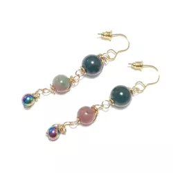 Boucles d'oreilles pendantes Giulia acier inoxydable doré et agate indien