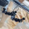 Boucles d'oreilles anneaux Caprice en acier inoxydable argenté, onyx et agates flocons