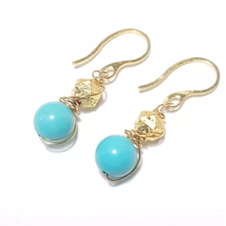 Boucles d'oreilles pendantes Adhara, turquoise, hématite et acier inoxydable doré