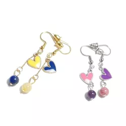 boucles passion avec un coeur et pierre naturelle, acier inoxydable