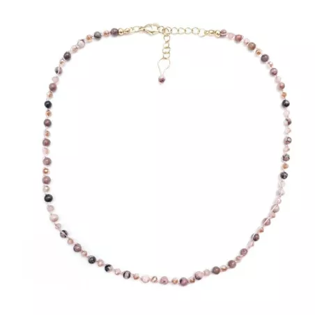Collier crochet Papille, réglable, pierres naturelles et verre, fermoir en acier inoxydable argenté ou doré