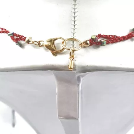 Collier crochet Amia rouge, double rang acier inoxydable et fil, fait à la main