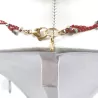 Collier crochet Amia rouge, double rang acier inoxydable et fil, fait à la main