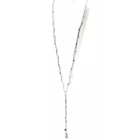 Collier crochet sautoir pierre naturelle améthyste et charoite