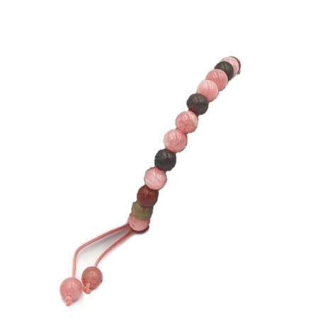 Bracelet cordon fil Lux, réglable, rhodochrosite et jaspe, pierres naturelles