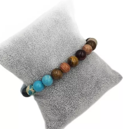 Bracelet extensible Barbadine, agate, oeil de tigre, aigue marine, améthyste