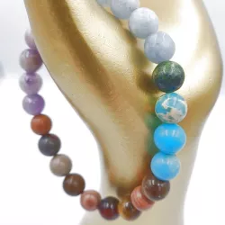 Bracelet extensible Barbadine,agate, oeil de tigre, aigue marine, améthyste