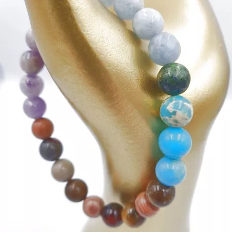 Bracelet extensible Barbadine,agate, oeil de tigre, aigue marine, améthyste