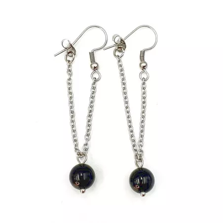 Boucles Hook pendantes, pierres naturelles, acier inoxydable argenté, onyx