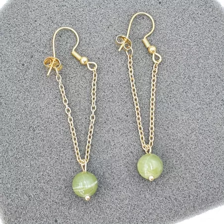 Boucles Hook pendantes, pierres naturelles, acier inoxydable doré, jade