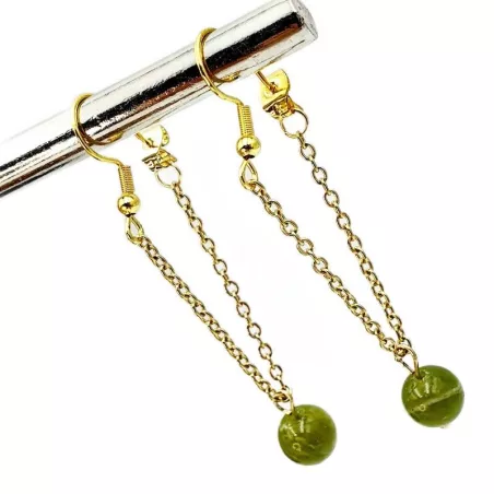 Boucles Hook pendantes, pierres naturelles, acier inoxydable doré, jade