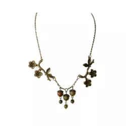 Collier en branche, couleur bronze avec pierres naturelles en unakite.