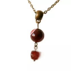 pendentif du Collier Vintage Bronze – Agate & Tourmaline Rouge