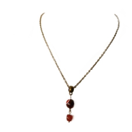 Collier Vintage Bronze - Agate & Tourmaline Rouge