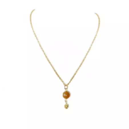Collier Pendentif Agate Orange & Hématite Dorée