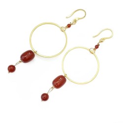 Boucles d'oreilles anneaux Urarti, en acier inoxydable doré et agates rouges naturelles