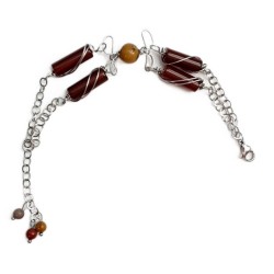 Bracelet Linum en acier inoxydable argenté, et pierres naturelles agate rouge et calcédoine