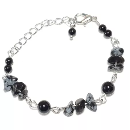 Bracelet Caprice onyx agate flocon et acier inoxydable argenté