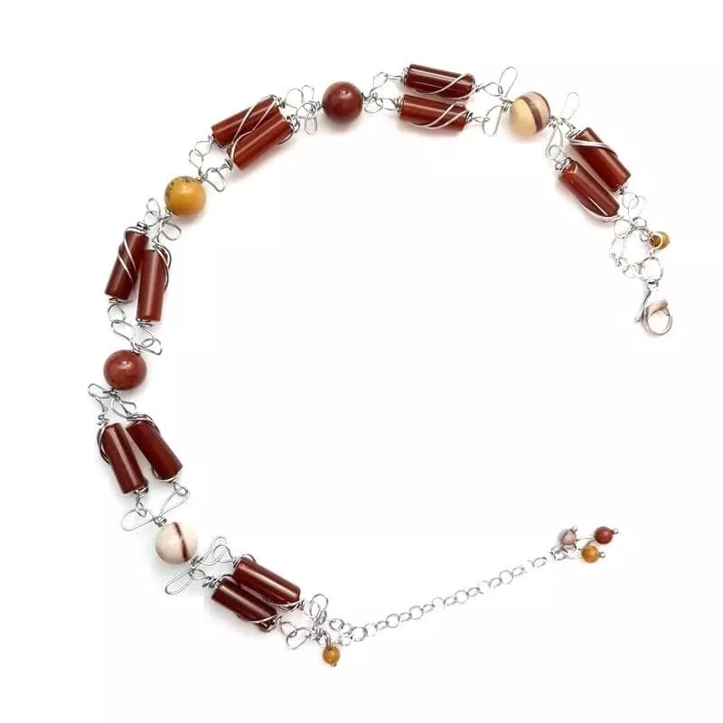 collier linum, tour de cou, agate rouge et calcédoine