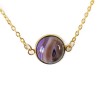 Collier cabochon agate violette, en acier inoxydable doré