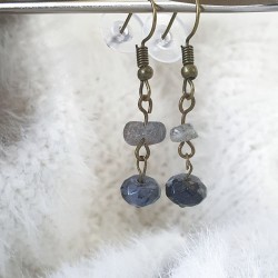 Boucles pendantes Vintage, labradorite et agate,