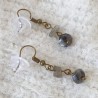 Boucles pendantes Vintage, labradorite et agate,