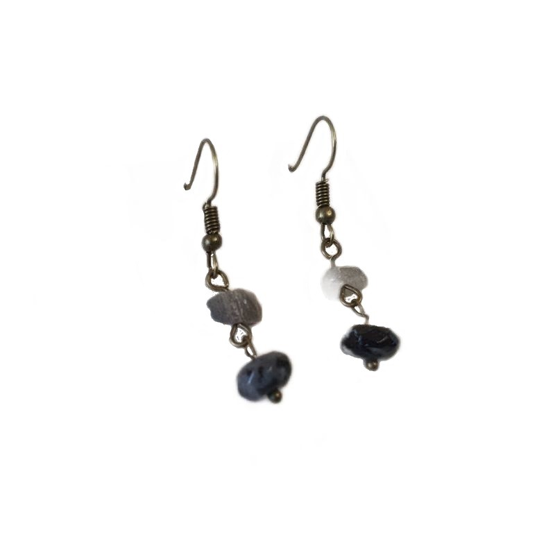 Boucles pendantes Vintage, labradorite et agate,